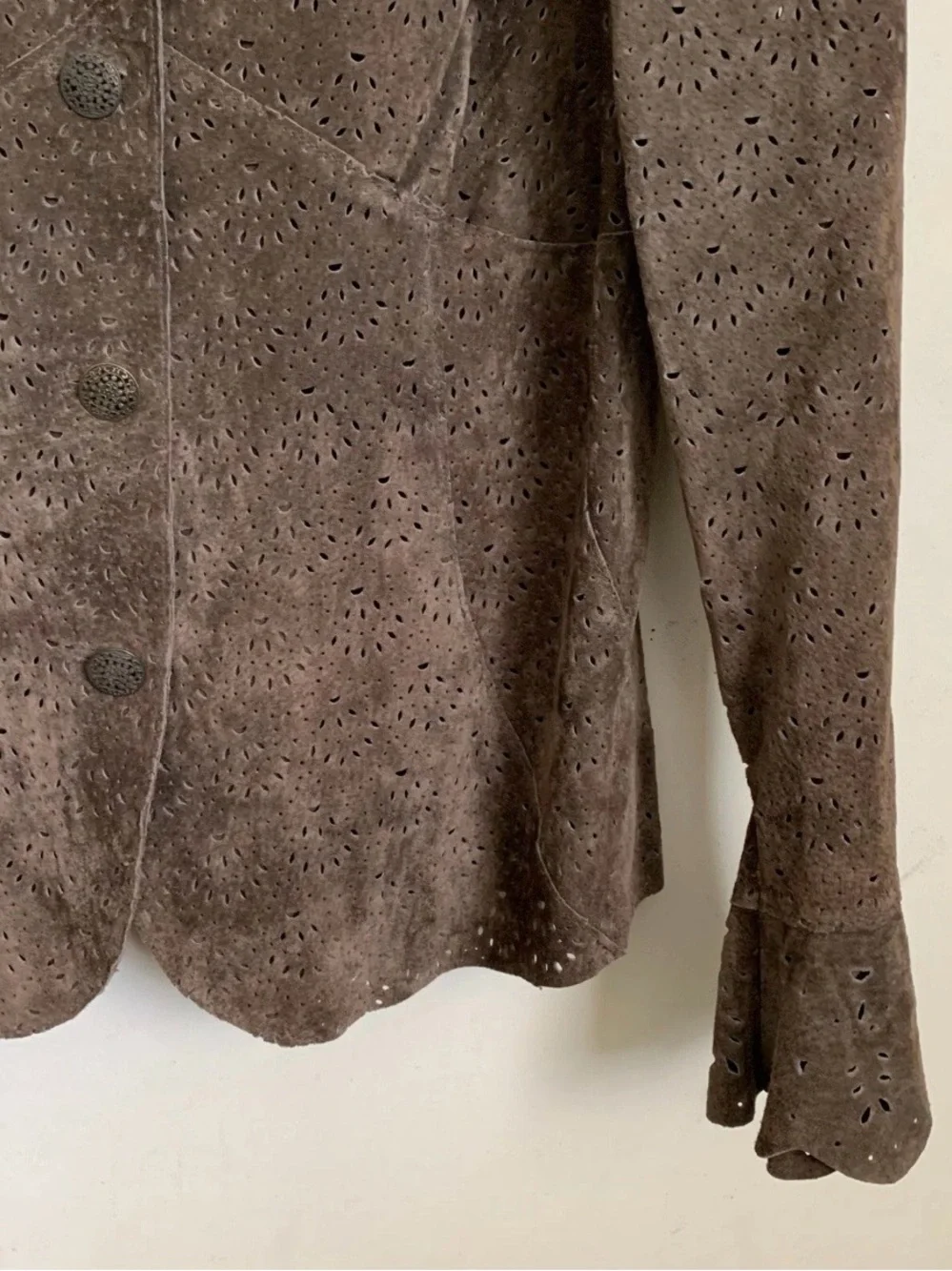 Coldwater Creek Brown Scalloped Suede Blazer